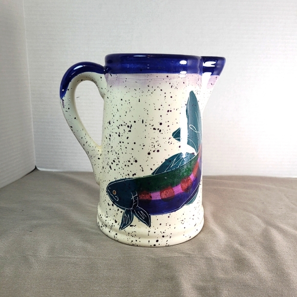 Shorelines by Julie Ueland Ceramic Pitcher with Fish - Picture 1 of 12